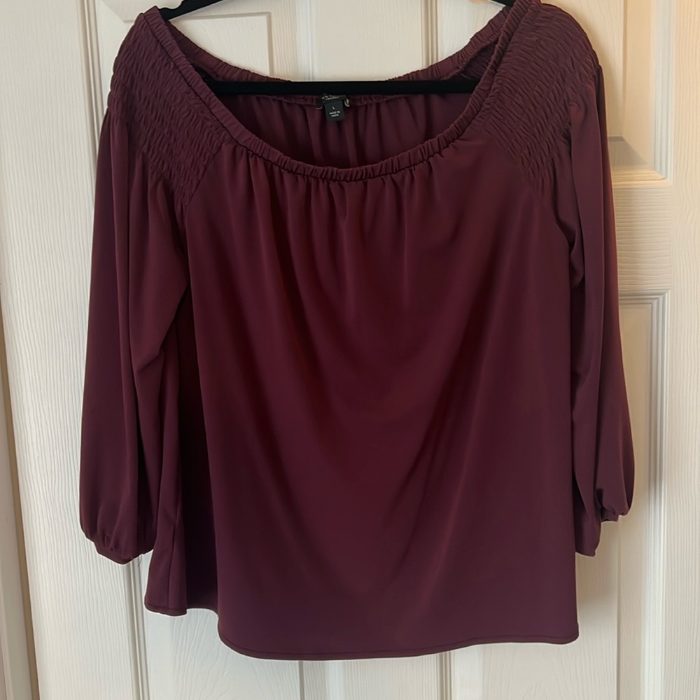 Ann Taylor Factory Off the shoulder burgundy blouse
